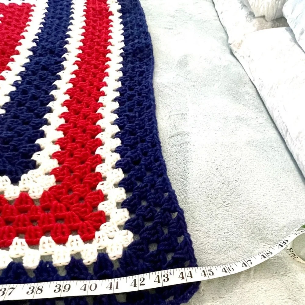 Red, White, and Blue Crochet Afghan Lap Blanket. Blanket is new without tags.